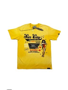 NWT Mens Watson Sin City House Of Double Short Sleeve T-shirt Yellow Shirt
